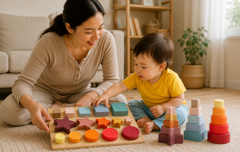 Toddler exploring educational toys during independent play