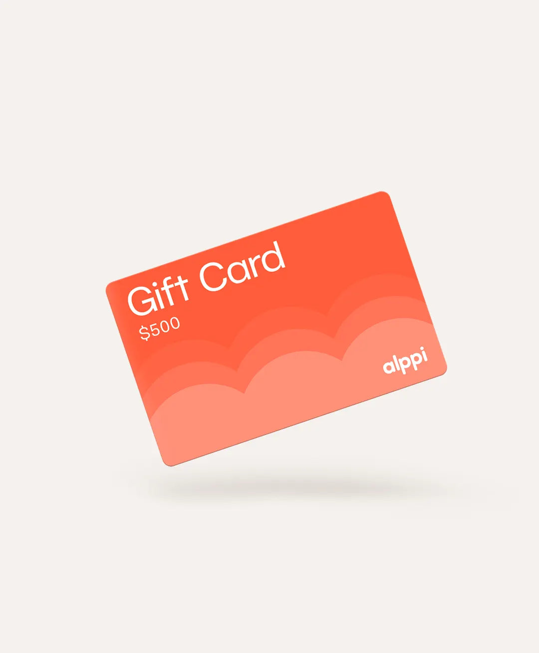 Alppi Baby $500 gift card in coral red with wave design - premium baby shower or new parent gift
